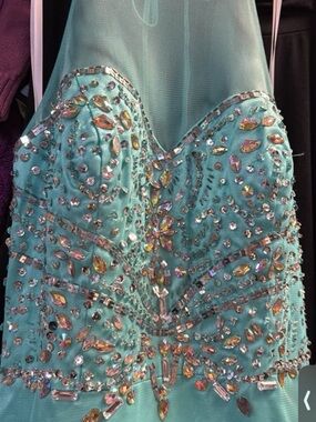 Aqua Beaded Sweetheart Neckline Dress